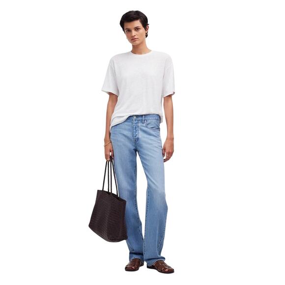 Madewell White Linen Blend Oversized Relaxed Tee Shirt Small NWT - Picture 2 of 9